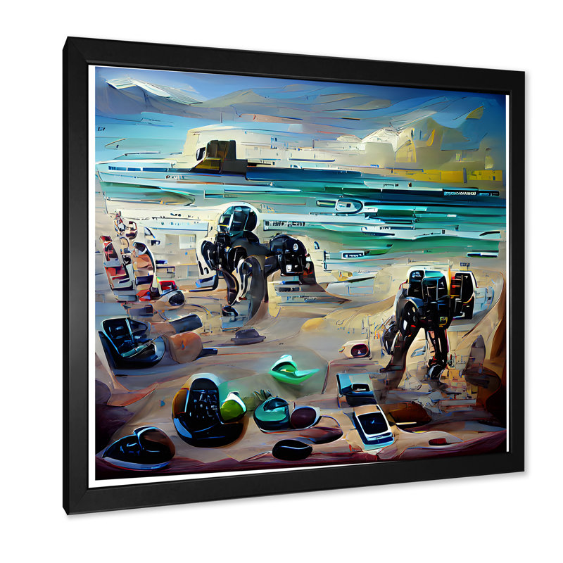 Video Game Cyber Rock Beach " Video Game Cyber Rock Beach " Painting Print, Black Picture Frame, 16" H x 16" W x 1" D