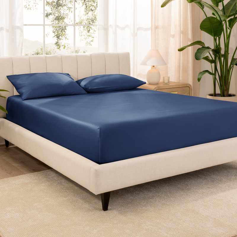 Organic Sateen Machine Woven Fitted Sheet, Twin XL Fitted Sheet, Dark Blue