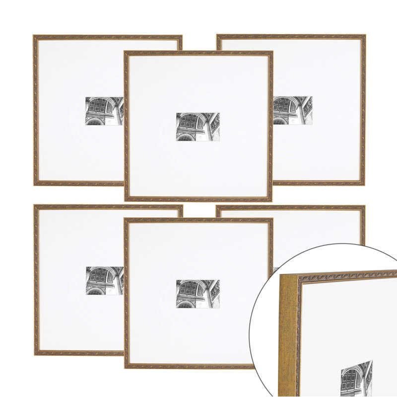 Gallery Wall Poplar Wood with Flower Decal 6 Frame Set, Gold, 8" x 10"