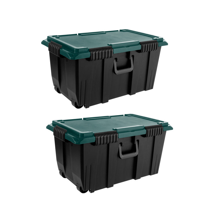 20 Gal. Remington Rolling Storage Footlocker, Black & Green (2 Pack)