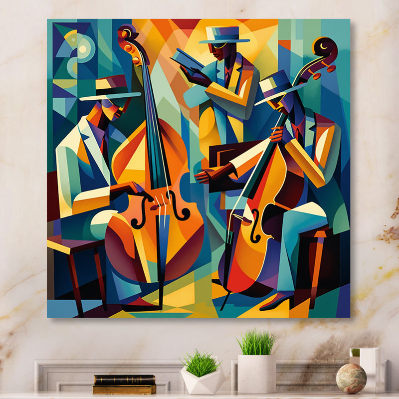 «Jazz Performance On Stage II - Music Jazz Large», art mural, Impression encadrée, H 36 po x l 36 po, Black