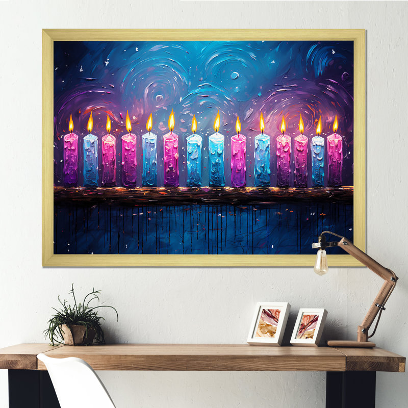 «Judaism Hanukkahs Hue I», reproduction sur toile, H 12 po x l 20 po x P 1 po, Cadre doré simple