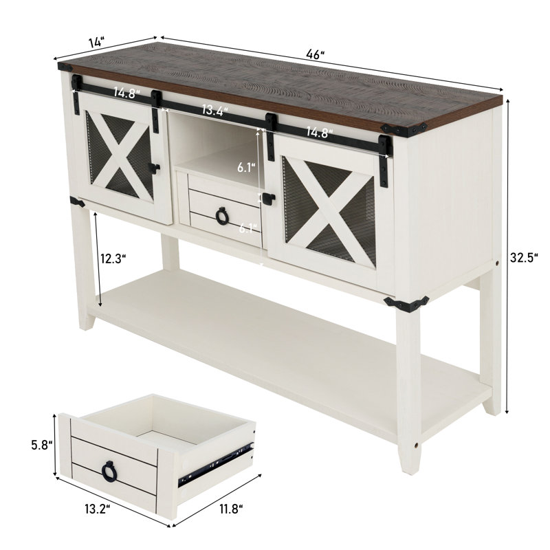 46'' Entryway Cabinet With 2 Sliding Barn Doors & Drawer Console Table Wood Sideboard Buffet For Living Room Hallway