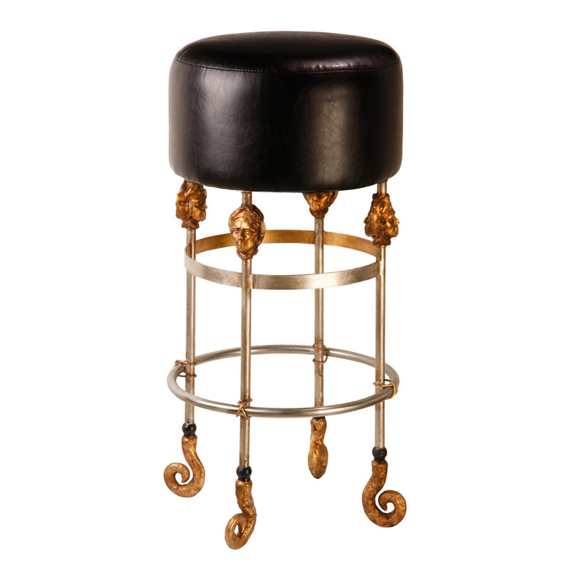 Tabouret Tarver, Noir, Doré, Tabouret de comptoir (siège d'une hauteur de 24 p