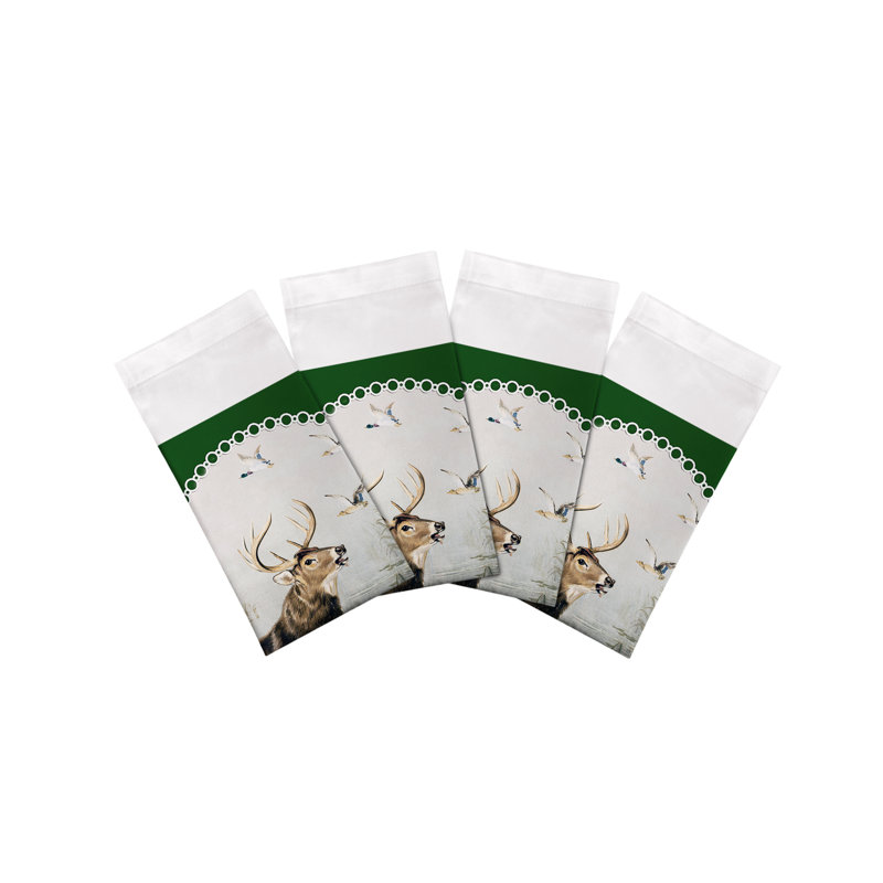 English Stag Cotton Blend Square Napkins, Green