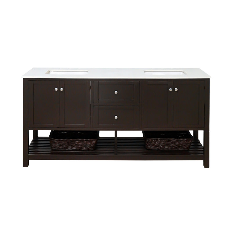 Ensemble de meuble-lavabo double 72 po Binne, Chocolat, Quartz
