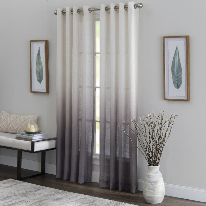 Celestino Polyester / Linen Light-Filtering Ombre Patterned Curtain Panel with Grommet Top , Taupe, 50" W x 84" L