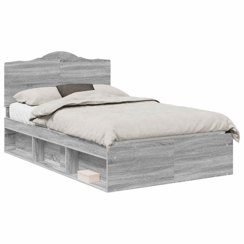 Solid Wood Bed, Grey Sonoma, Small Double (120 x 190 cm)