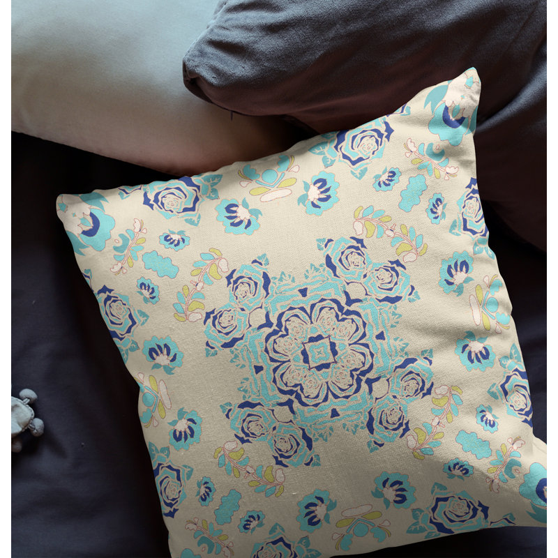  Housse et insert de coussin carré rose, 20" x 20", Blanc cassé / Bleu