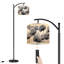Lampe sur pied à arc avec abat-jour ajustable Lampe sur pied à motif de stylo botanique à motif abstrait minimaliste à 3 températures de couleur à intensité variable avec interrupteur au pied pour chambre à coucher
