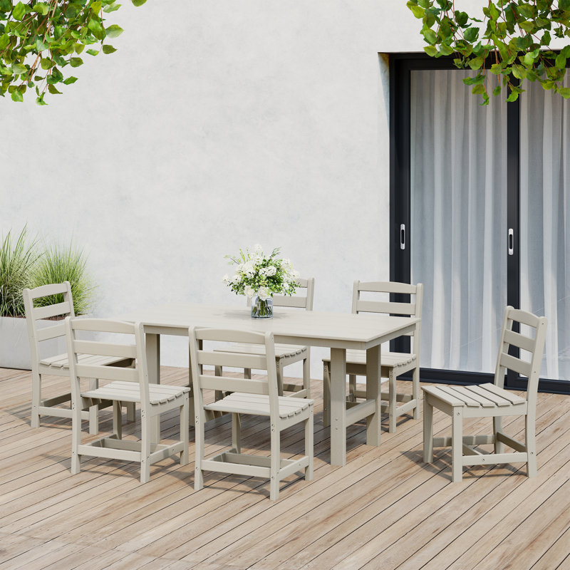 7-Piece Side Chair Dining Set, Beige