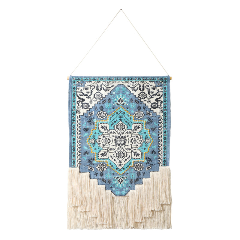 Suspension murale en coton, Denim bleu / jaune / blanc cassé