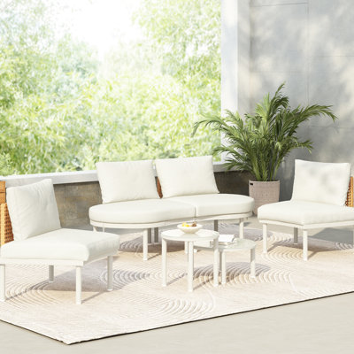 6 Patio Furniture : Half Moon Sectional Design, 2 Coffee Tables, Pe , Tempered Glass, And 4 Comfortable Removable Pillows Furniture: Design With