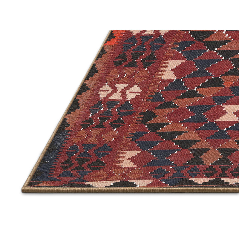 Tapis de zone rouge/noir contemporaine, Rectangle 7 pi x 10 pi