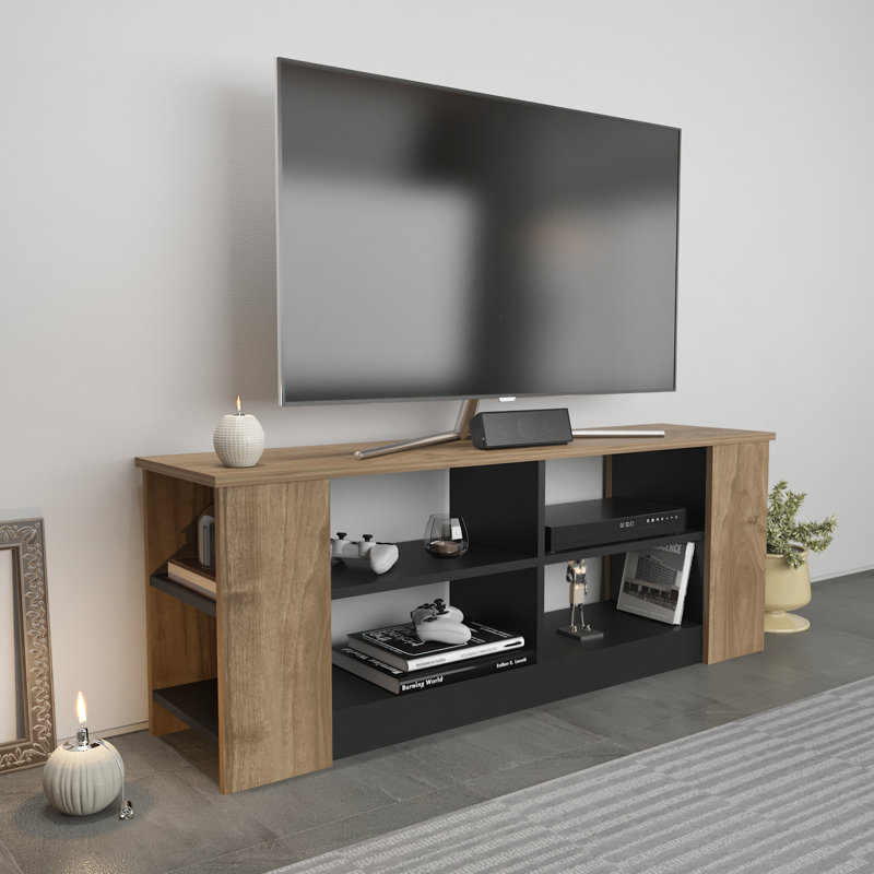 Meuble télé 55 po pour téléviseur de 65 po ou moins Amelius, Noyer / noir