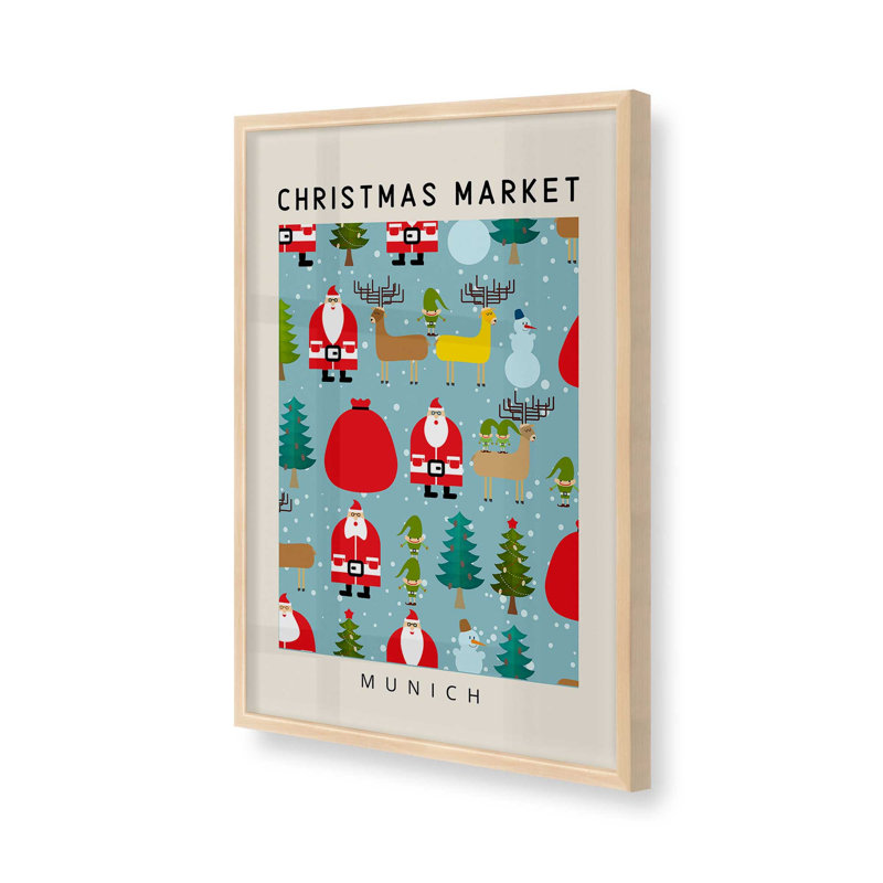 Marché de Noël de Munich, H 21 po x l 17 po, Érable brut encadré