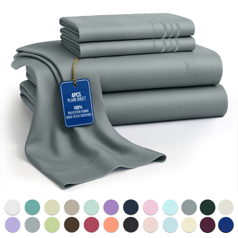 Lux Decor 4-Piece Ultra Soft Microfiber Sheet Set Deep Pocket Fitted Sheet, Wrinkle-Resistant & Easy Care Bedding, Gray