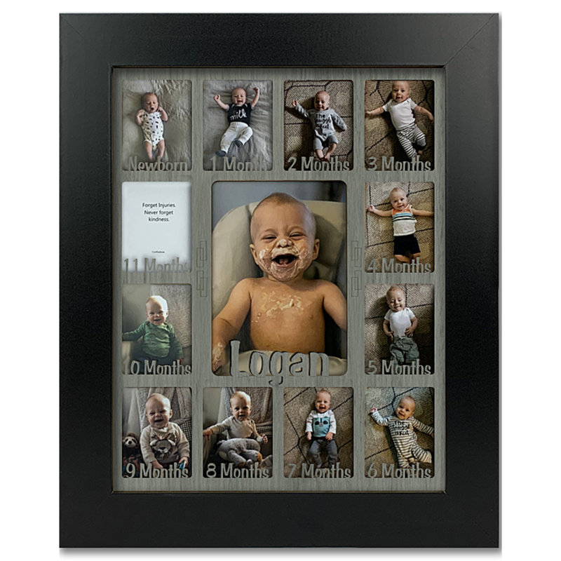 Personalized Baby First Year Picture Frame - Holds 12 Wallets and 1 5x7 Photo - 11x14, Barnwood Espresso, Black