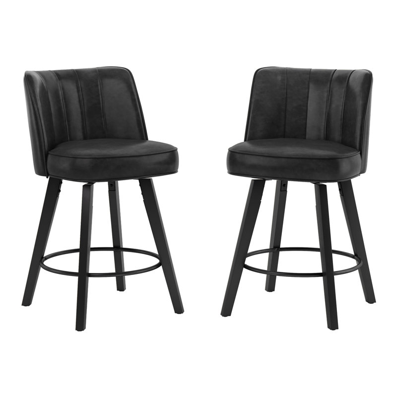 Norflett Solid Wood Swivel Counter Stool, Black Seat/ Black Frame
