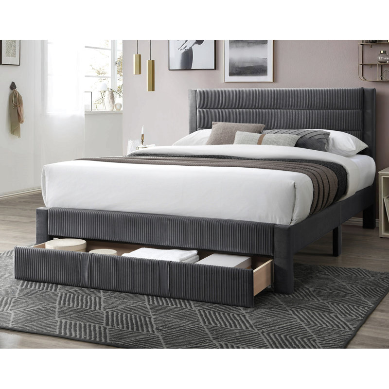 Cadre de lit tête de lit en velours côtelé de luxe, Gris anthracite