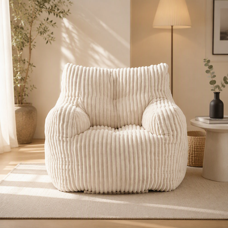Fauteuil à billes en velours côtelé moelleux rembourré d'éponge à mémoire de forme, Beige Corduroy