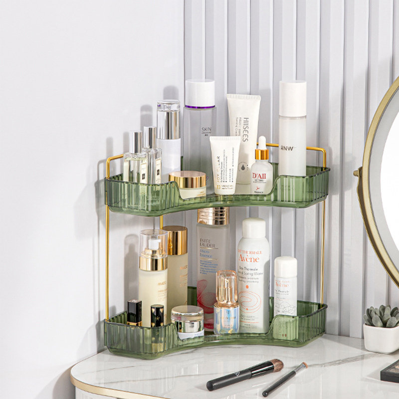 Makeup Storage Organizer Cosmetics Display Case With 2-Layer, Green