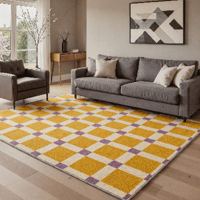 Tapis intérieur moutarde / beige / mauve à motif géométrique moderne avec envers antidérapant Coady