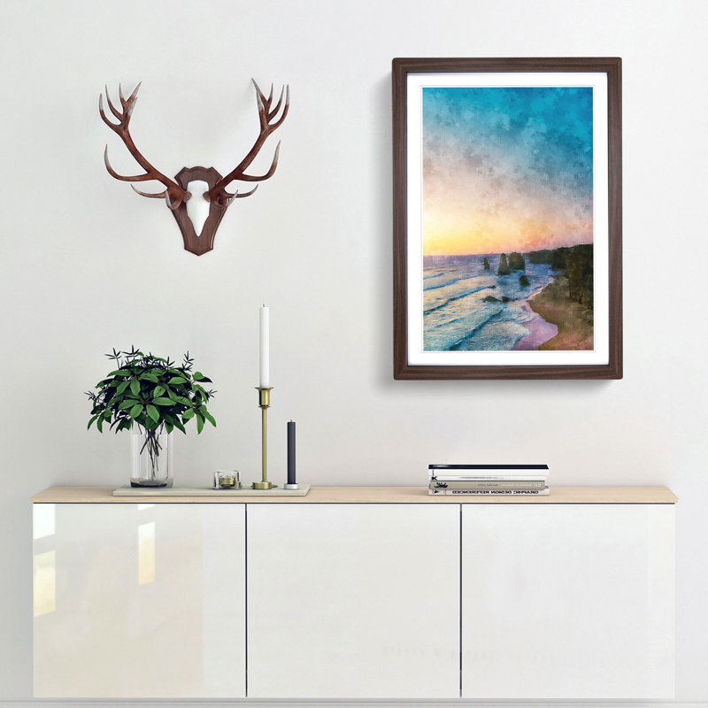 Twelve Apostles in Victoria Australia Abstract - Picture Frame Painting Print, 63cm H x 45cm W x 2cm D, Walnut Framed