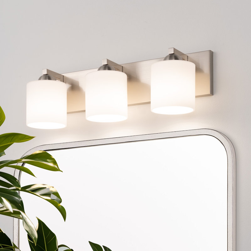 Lepe Metal Vanity Light with Opal Glass Shades , Brushed Nickel, 3