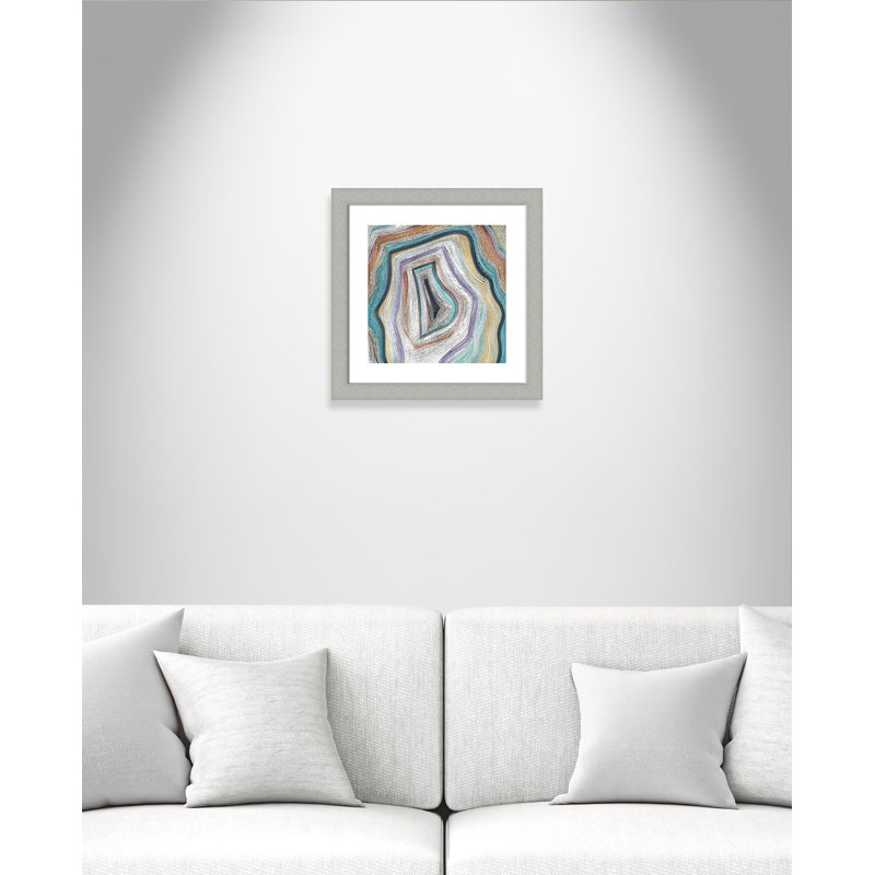 Agate moderne bleu sarcelle - peinture encadrée, Argent brossé, H 18,5 po x l 18,5 po x P 1,25 po