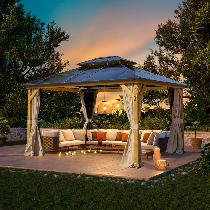 13 Ft. W x 11 Ft. D Solid Wood Gazebo, Patio Gazebo