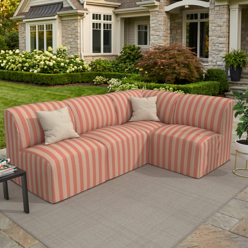 Canapé modulaire d'extérieur 4 pièces en Sunbrella® de Praia, Sunbrella® rayé expressif