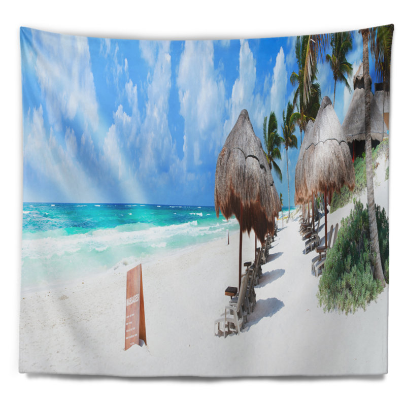 Tapisserie paysage marin de la côte caraïbe à Tulum, Mexique, H 32 po x l 39 po