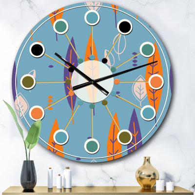 Floral Retro Botanical Pattern II - Mid-Century Modern wall clock