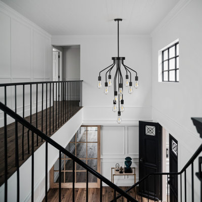 Lustre 12 lumières campagnard à intensité variable avec 12 ampoules incluses