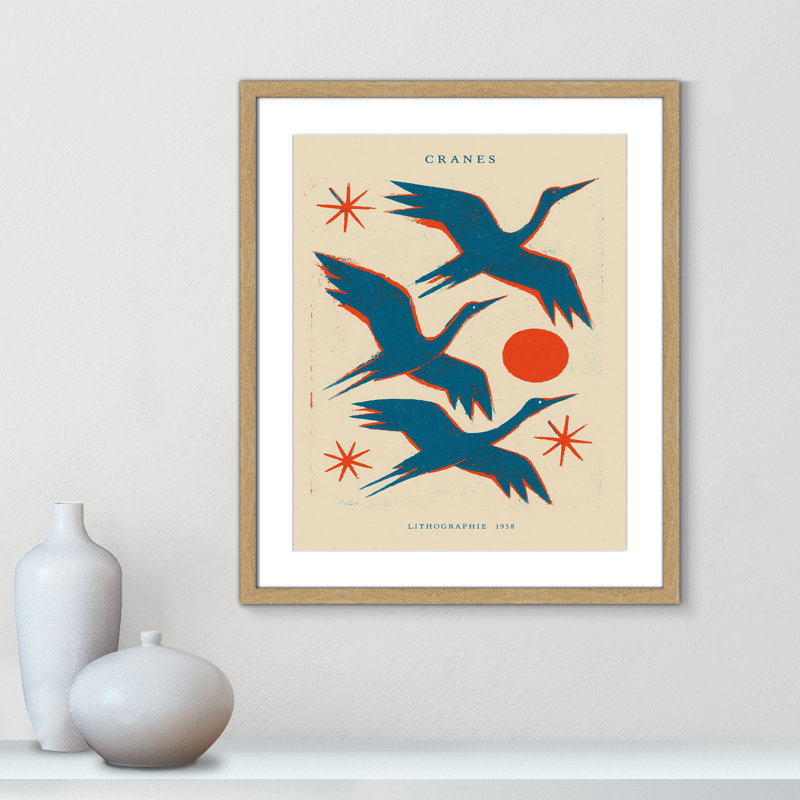 «Cranes» par Treechild, L 21,5 po x H 25,5 po, Matted Print, Naturel