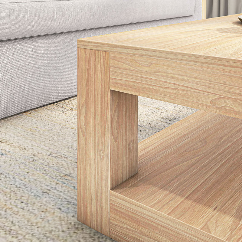 Table basse Casmey, Blond brossé au métal, H 15 po x l 48 po x P 24 po 