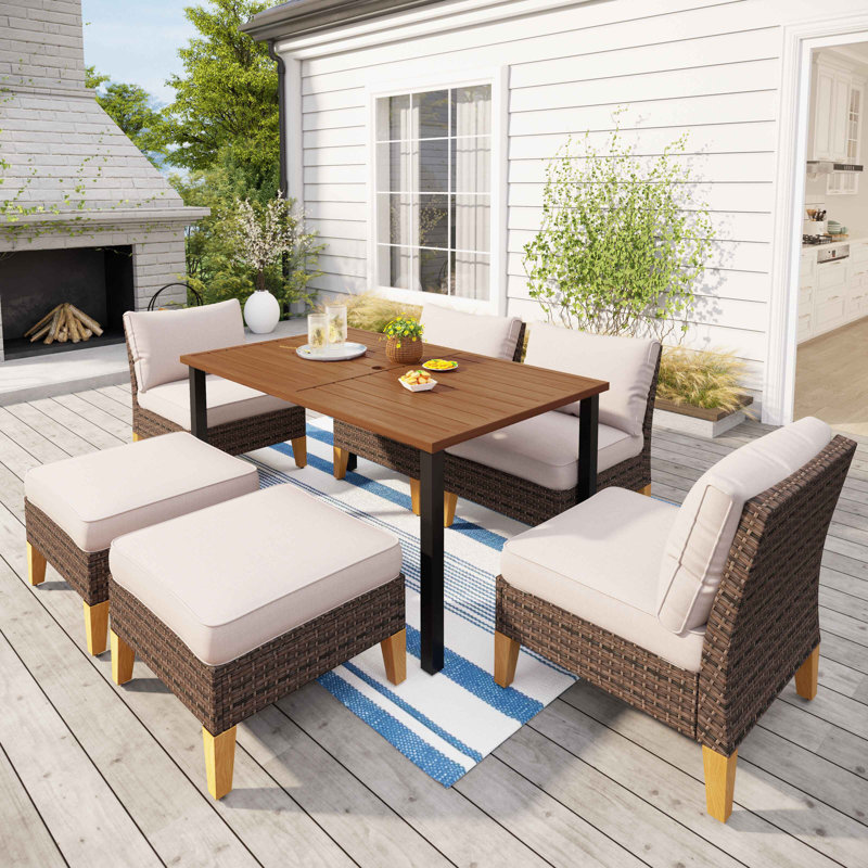 Salem 7 Piece Wicker Outdoor Patio Furniture Set, Rattan Sectional Patio Set with Cushions, Beige