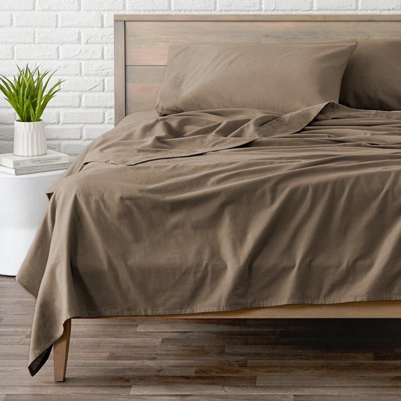 Flannel Machine Woven Sheet Set, Taupe, Queen Sheet Set with 2 Pillowcases
