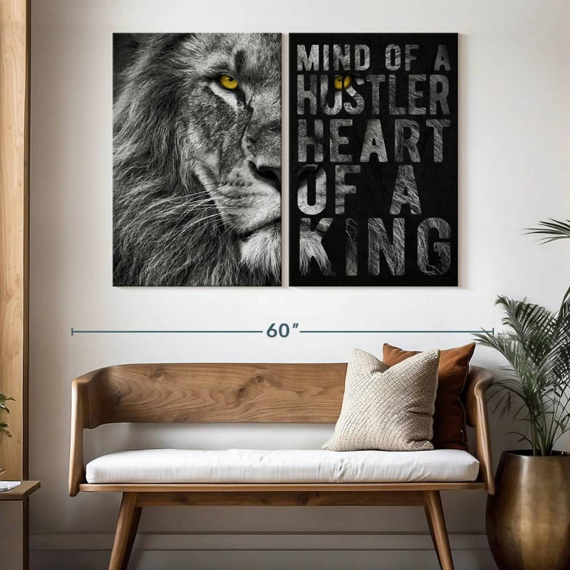 «Lion Hustler Inspirational Quote», reproduction d'art sur toile, H 36 po x l 49 po x P 1,25 po