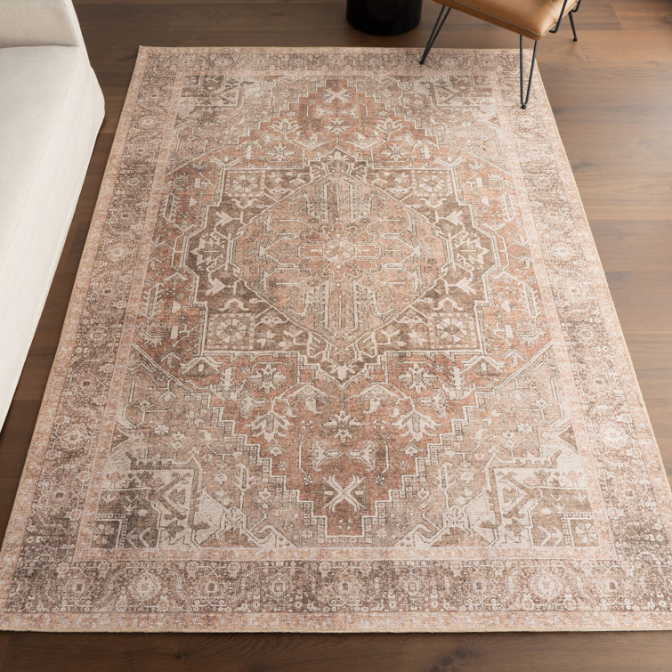 Jeccica Distressed Vintage Medallion Jute Blend Polyester Area Rug