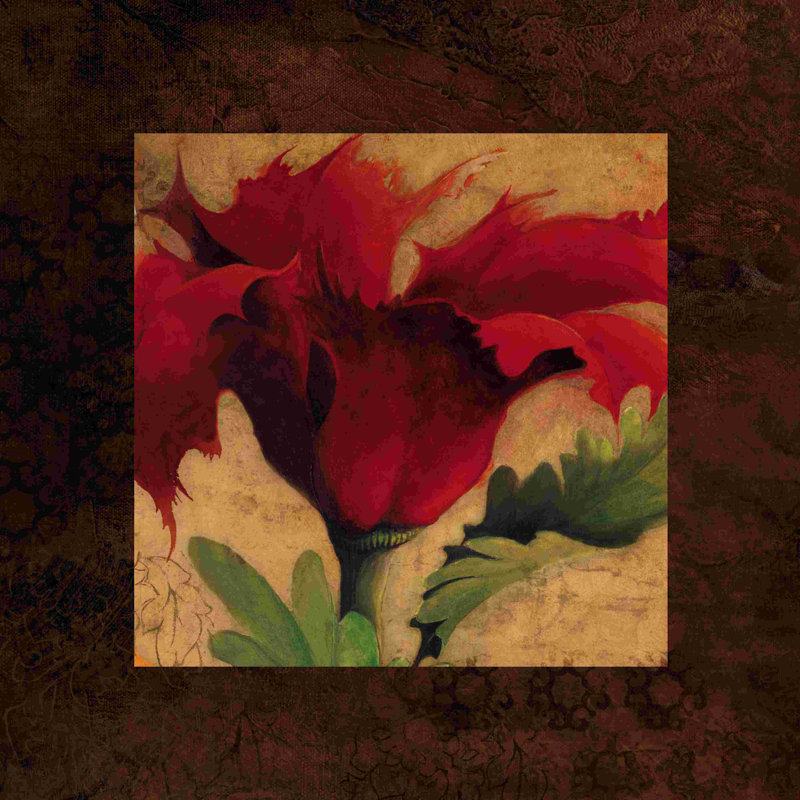 «Red Square Flowers 1» - peinture sur toile tendue, H 36 po x l 36 po