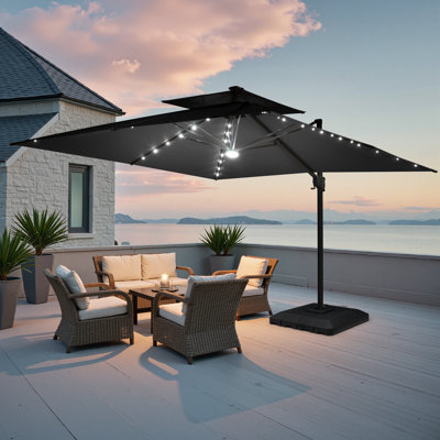11' X 11' Patio Led Lights Cantilever Umbrella, Counterweights Included