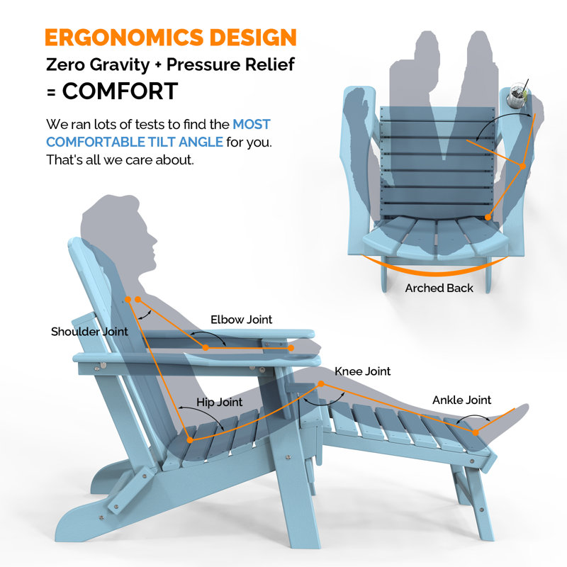 Chaise Adirondack pliante en PEHD pour patio avec repose-pieds cachés, Bleu