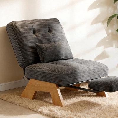 Corduroy Accent Chair with Ottoman, Adjustable Backrest Lounge Chair with Footrest, Upholstered Armchair with Side Pocket for Living Room