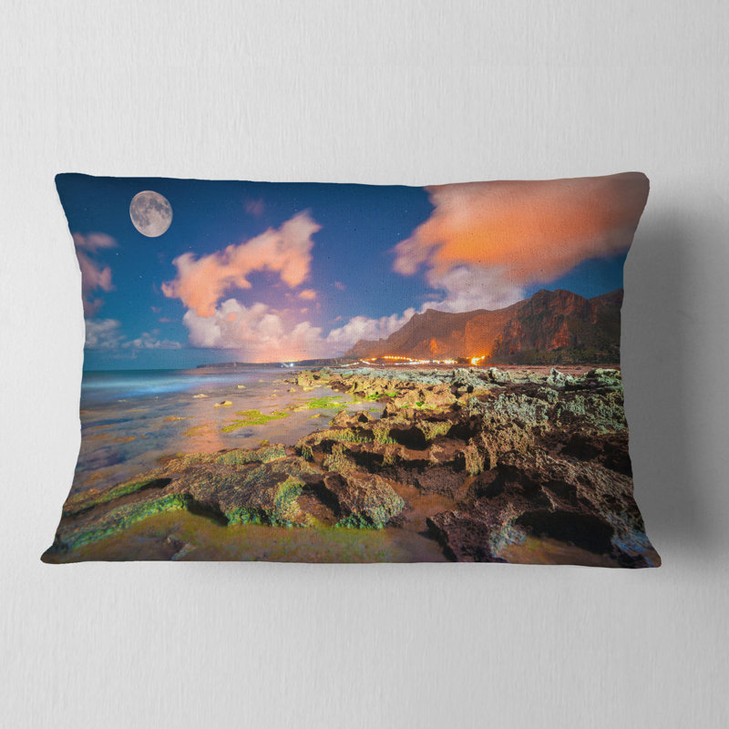 Coussin décoratif paysage naturel avec réserve naturelle Monte Cofano, H 12 po x l 20 po