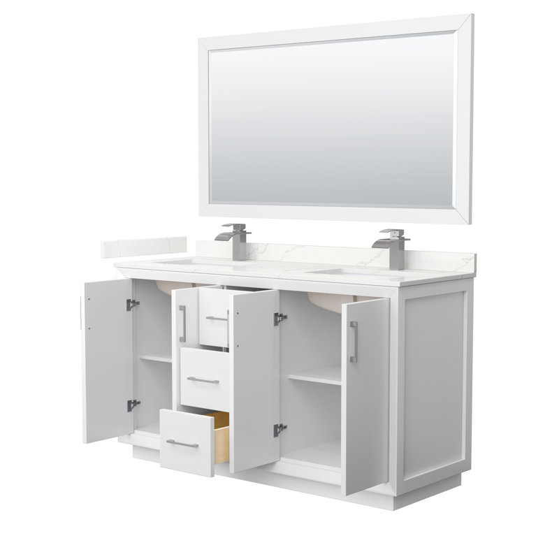 Strada 60'' W Double Vanity, Giotto Quartz, White, Matte Black