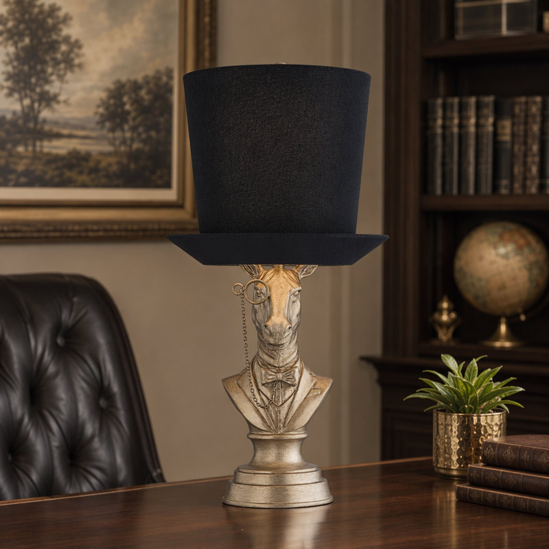 20" Resin Table Lamp With Black Shade
