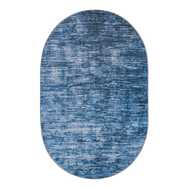 Tapis bleu en chenille tissé à la machine Montagne, Ovale 3 pi 6 po x 5 pi 6 po