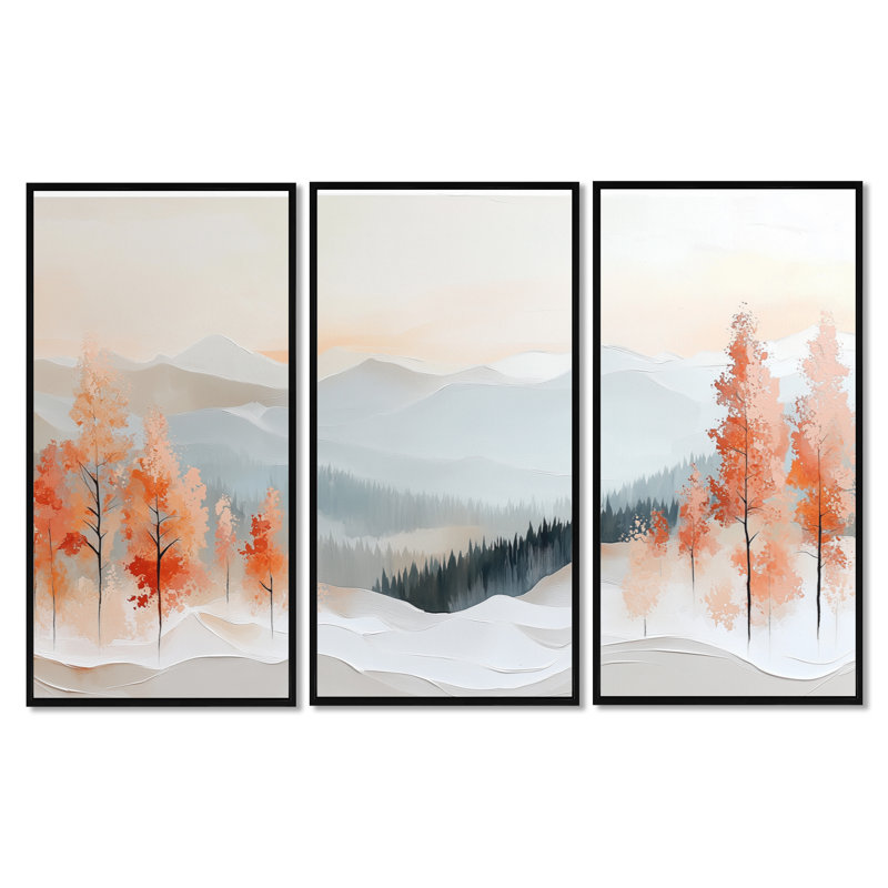 Décoration murale 3 pièces Tindle - White Mountain, H 32 po x l 48 po, Cadre flottant noir